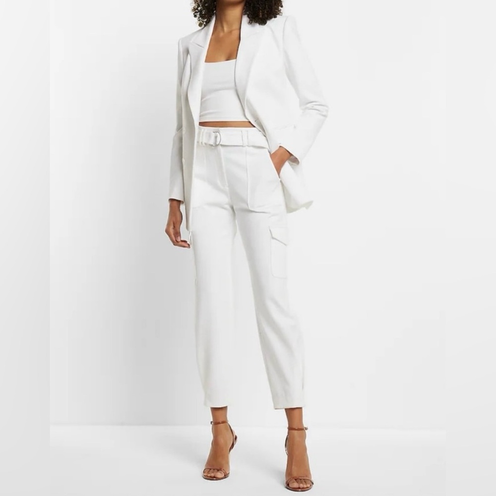 Express Super High Rise Belted Cargo Ankle Pants White size 10R NWT